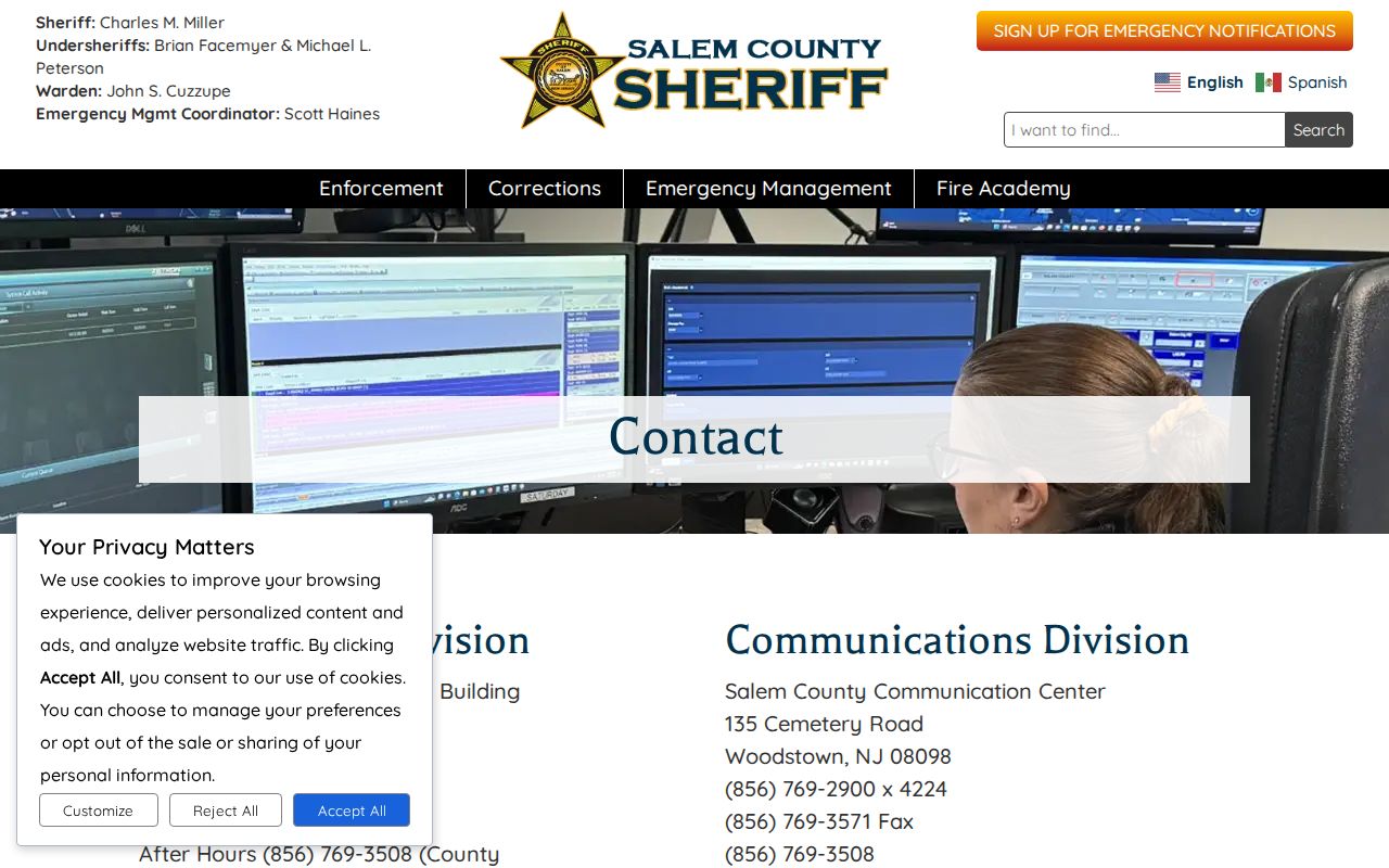 Salem County Correctional Facility release contact address and phone