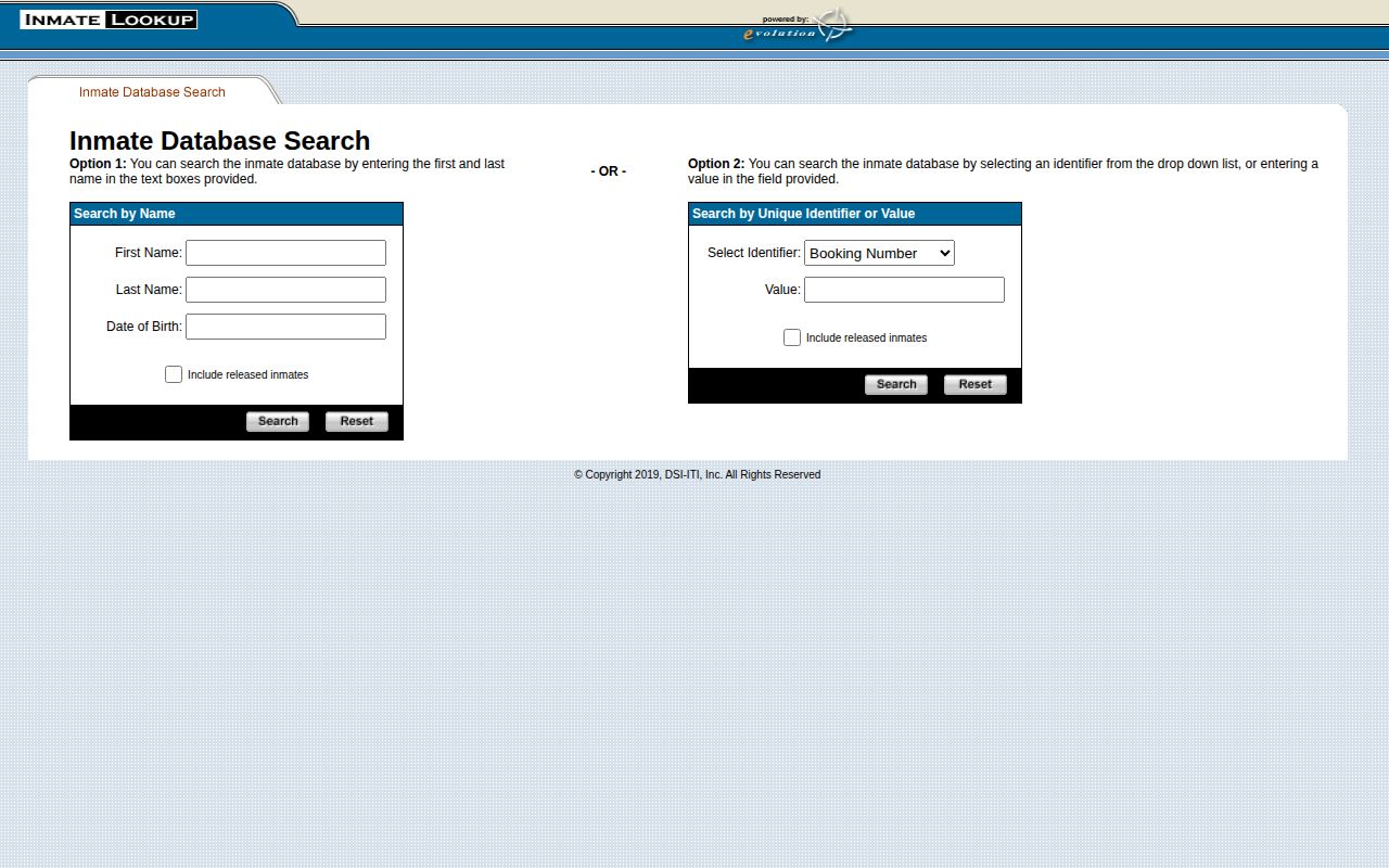 Salem County released inmate lookup fields used before requesting a booking photo