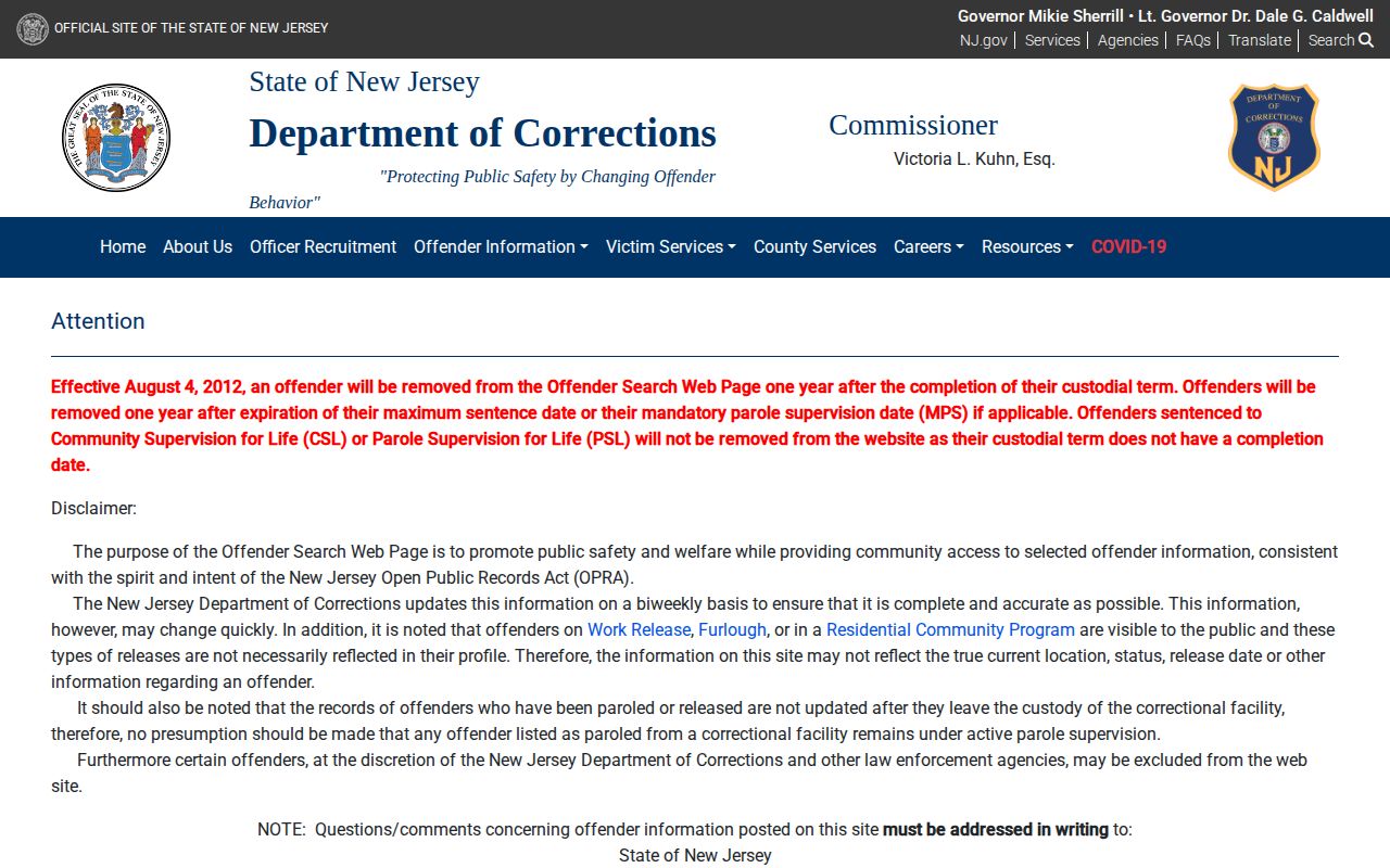 NJDOC offender search for Salem County released inmates
